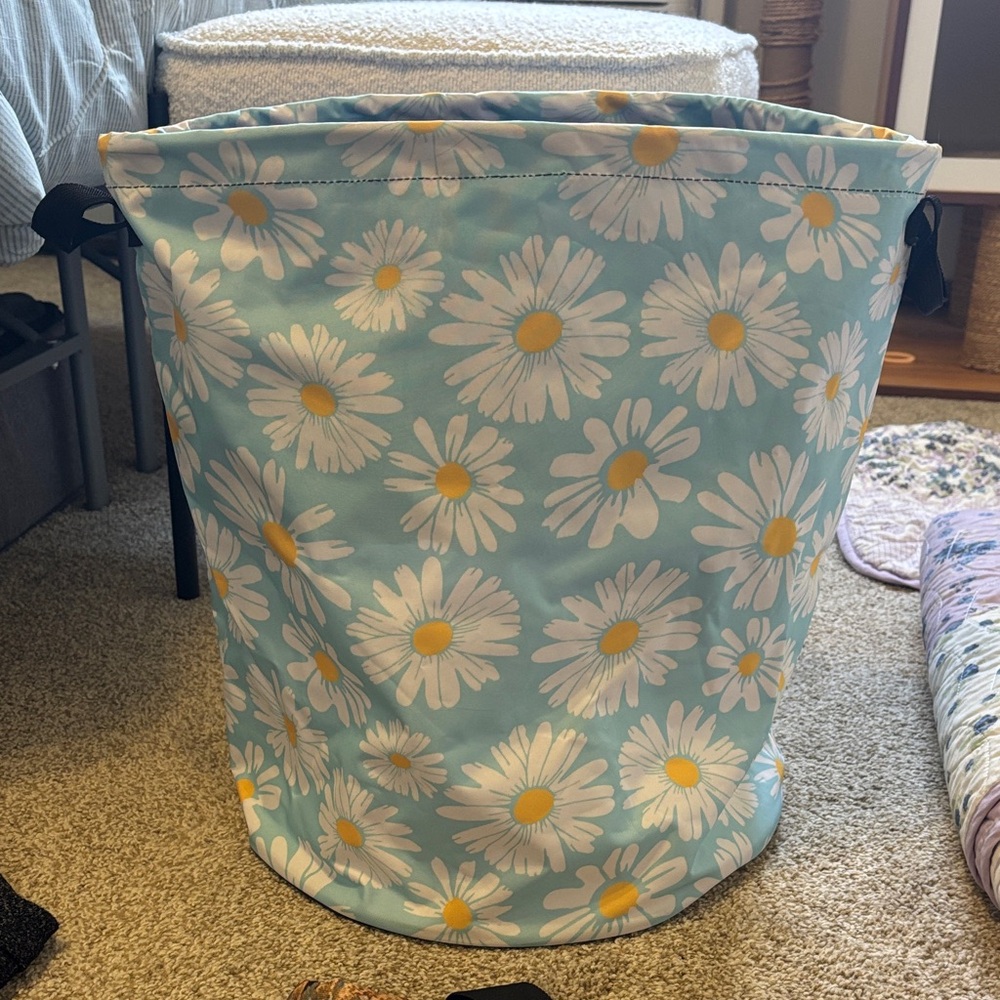 Floral Blue and White Laundry Basket